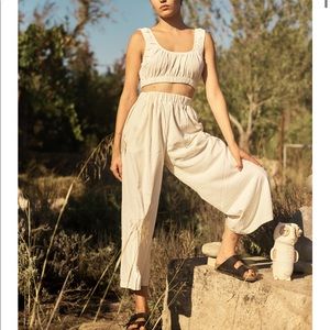 OZMA of California Wide Leg Crop Silk Noil Small